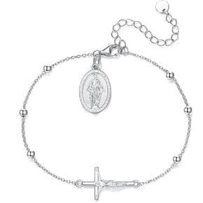 Catholic Rosary Bracelet for Women 925 Sterling Silver Crucifix Cross Virgin Mary Medal Beaded Chain Religious Jewelry Gift for Her in Kuwait