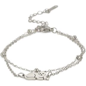 UNIFT Layered Bracelet For Women Recumbent Cat Double Chain Bracelet Stainless Steel Cute Cat Pendant Double Layer Bracelet Jewelry Gifts For Cat Lover in Saudi Arabia