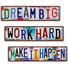 Vintage Street Sign Dream Big Work Hard Make It Happen Wall Decor Metal Tin Signs Poster - 3 PCS in Kuwait