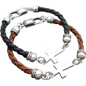 Handmade Black or Brown Leather Bracelet with Cross - Genuine Leather Bracelet for Men and Women - Available sizes: 6,6.5,7,7.5,8,8.5 inch or Custom in Saudi Arabia
