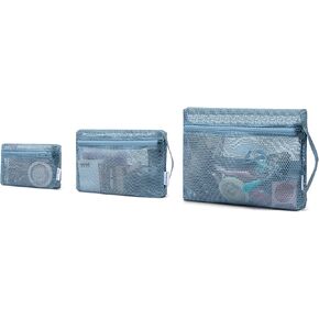 NOL Natural Organic Lifestyle 3-Pack Mesh Travel Toiletry Bags - Clear Zipper Travel Organizer, Airport Carry-On Compliant Reusable Cosmetic Makeup Bag for Women & Men (Cream) in Kuwait