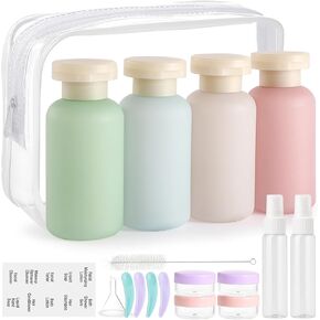 18 عبوة من زجاجات السفر لمستلزمات الزينة، حاويات سفر بلاستيكية معتمدة من إدارة أمن المواصلات الأمريكية لمستلزمات الزينة، شامبو وبلسم سوائل قابلة لإعادة التعبئة ومضادة للتسرب، زجاجات أدوات الزينة الأساسية للسفر in Kuwait