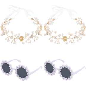 4 قطع مجموعة اقتراح فتاة الزهرة، هدايا بنات الزهور، بما في ذلك نظارات شمسية على شكل زهرة فتاة اللؤلؤ وغطاء للرأس على شكل زهرة مستديرة لحفلات الزفاف in Kuwait