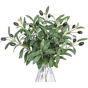 12 حزمة من فروع الزيتون الاصطناعية نباتات الزيتون الخضراء ينبع مع الفواكه 11.8 "فروع شجرة الزيتون وهمية يترك لباقات زهرية الزفاف ديكور المنزل الأخضر in Kuwait
