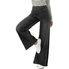 زيرونيك جينز نسائي عالي الخصر من قماش الدنيم قابل للتمدد واسع مستقيم الساق جيوب للتحكم في البطن فضفاض عصري غير رسمي فضفاض مناسب in Kuwait