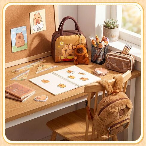 Nosiny 100 Pcs Capybara Gifts with Capybara Backpack Stationery Set Animal Theme Party Supplie Kawaii Pencil Case Pens Pencils Sticky Notes Notebooks Ruler Bookmark Keychain Brooch for Birthday Gift in Saudi Arabia