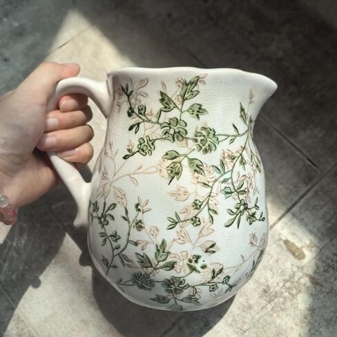 Ceramic Pitcher Vase, Green and Beige Vintage Vase with Handle, Farmhouse Pitcher for Home Decor, Table Centerpiece, Weddings, Kitchen, Living Room in Saudi Arabia