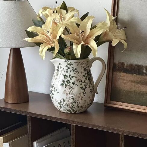 Ceramic Pitcher Vase, Green and Beige Vintage Vase with Handle, Farmhouse Pitcher for Home Decor, Table Centerpiece, Weddings, Kitchen, Living Room in Saudi Arabia