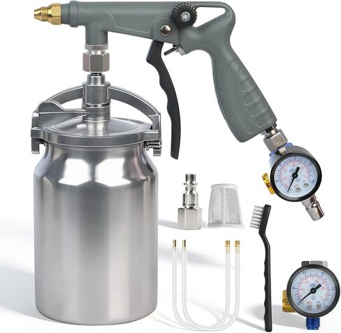 مسدس رش طلاء سفلي مع كوب تغذية بالشفط، وعصا مرنة بزاوية 360 درجة، وغطاء شاشة مرشح، ومنظم ضغط الهواء - بخاخ طلاء مطاطي لبطانة سرير الشاحنة، ومقاومة الصدأ، وحماية الهيكل in Kuwait