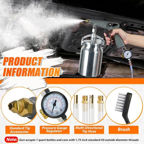 مسدس رش طلاء سفلي مع كوب تغذية بالشفط، وعصا مرنة بزاوية 360 درجة، وغطاء شاشة مرشح، ومنظم ضغط الهواء - بخاخ طلاء مطاطي لبطانة سرير الشاحنة، ومقاومة الصدأ، وحماية الهيكل in Kuwait