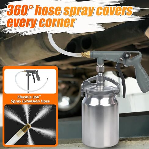 مسدس رش طلاء سفلي مع كوب تغذية بالشفط، وعصا مرنة بزاوية 360 درجة، وغطاء شاشة مرشح، ومنظم ضغط الهواء - بخاخ طلاء مطاطي لبطانة سرير الشاحنة، ومقاومة الصدأ، وحماية الهيكل in Kuwait