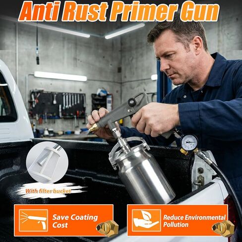 مسدس رش طلاء سفلي مع كوب تغذية بالشفط، وعصا مرنة بزاوية 360 درجة، وغطاء شاشة مرشح، ومنظم ضغط الهواء - بخاخ طلاء مطاطي لبطانة سرير الشاحنة، ومقاومة الصدأ، وحماية الهيكل in Kuwait