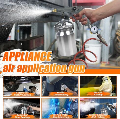 مسدس رش طلاء سفلي مع كوب تغذية بالشفط، وعصا مرنة بزاوية 360 درجة، وغطاء شاشة مرشح، ومنظم ضغط الهواء - بخاخ طلاء مطاطي لبطانة سرير الشاحنة، ومقاومة الصدأ، وحماية الهيكل in Kuwait