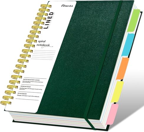 دفتر يوميات حلزوني بغلاف مقوى للعمل مع علامات تبويب فواصل قابلة للإزالة، 5 دفاتر ملاحظات جامعية مقاس 8 × 10 بوصة B5 لتدوين الملاحظات المدرسية، مجلة مبطنة للنساء 300 صفحة (أسود) in Kuwait