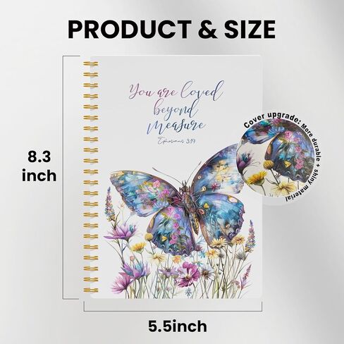 EKGJW Floral Butterfly Christian Notebook Journal, Ephesians 3:19 Bible Verse Spiral Notebook 5.5x8.3, Religious Prayer Journal for Women, Christian Faith Based Gifts in Saudi Arabia