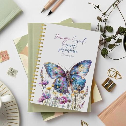EKGJW Floral Butterfly Christian Notebook Journal, Ephesians 3:19 Bible Verse Spiral Notebook 5.5x8.3, Religious Prayer Journal for Women, Christian Faith Based Gifts in Saudi Arabia