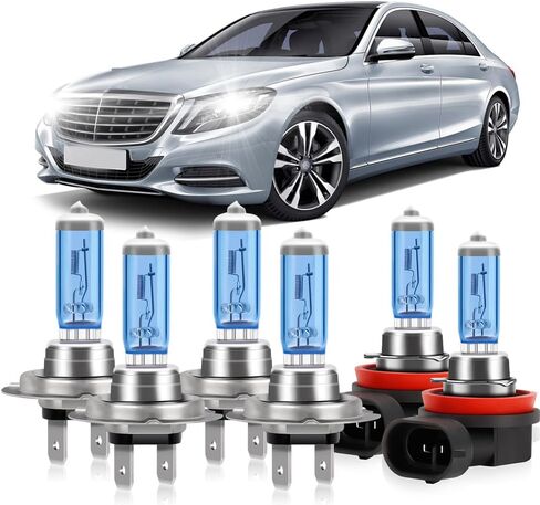 المصابيح الأمامية تناسب مرسيدس بنز ML350 2006 2007 2008 2009 2010 2011، H7 H7 عالية منخفضة الشعاع H11 مجموعة مصابيح الضباب، 20000LM فائقة السطوع 6000K مصابيح إضاءة هالوجين بيضاء الأداء، 6 قطع in Kuwait