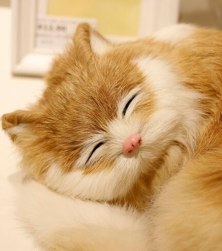 Realistic Furry Sleeping Cat Figurines,Fake Kitten, Animal Figurines Pet Replica Tabletop Shelf Decor Photo Props Collectible (Yellow) in Saudi Arabia