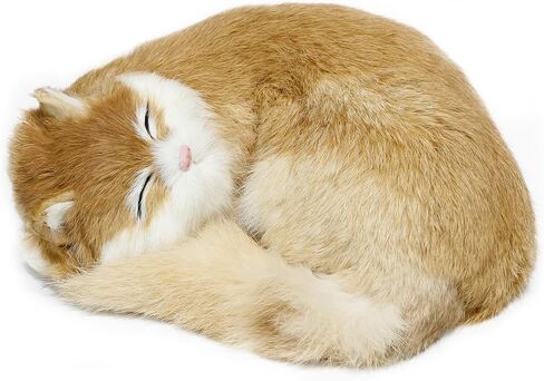 Realistic Furry Sleeping Cat Figurines,Fake Kitten, Animal Figurines Pet Replica Tabletop Shelf Decor Photo Props Collectible (Yellow) in Saudi Arabia