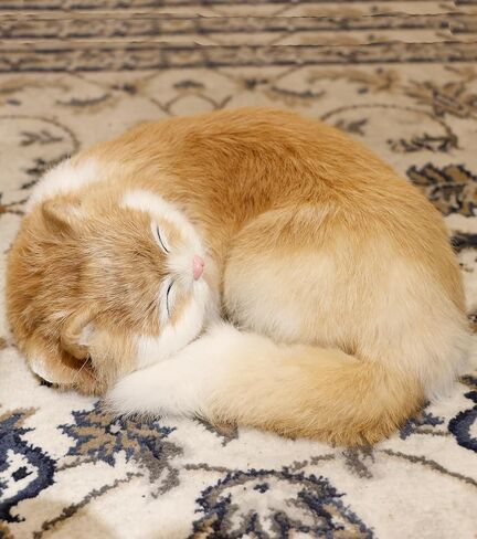 Realistic Furry Sleeping Cat Figurines,Fake Kitten, Animal Figurines Pet Replica Tabletop Shelf Decor Photo Props Collectible (Yellow) in Saudi Arabia