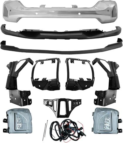 Chrome Steel Front Bumper Face Bar Kit with Lower Valance & Fog Lights Compatible with Chevrolet 2016 2017 2018 Silverado 1500 (W/Hole Chrome+Black+Bracket) in Saudi Arabia