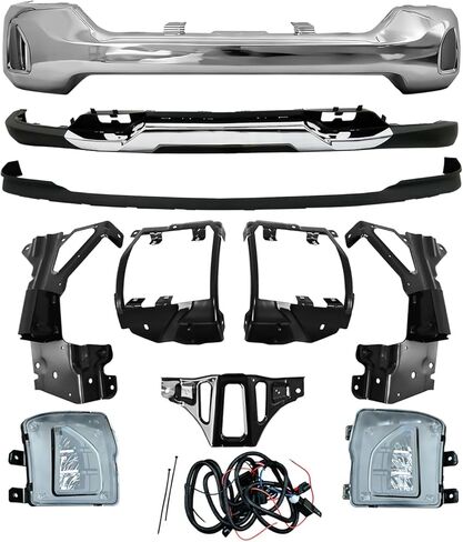 Chrome Steel Front Bumper Face Bar Kit with Lower Valance & Fog Lights Compatible with Chevrolet 2016 2017 2018 Silverado 1500 (W/Hole Chrome+Black+Bracket) in Saudi Arabia