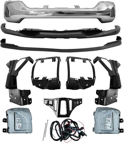 Chrome Steel Front Bumper Face Bar Kit with Lower Valance & Fog Lights Compatible with Chevrolet 2016 2017 2018 Silverado 1500 (W/Hole Chrome+Black+Bracket) in Saudi Arabia