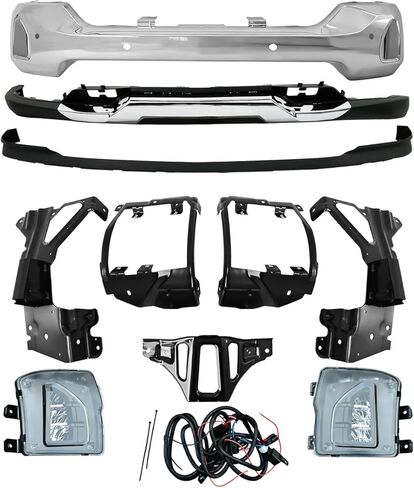 Chrome Steel Front Bumper Face Bar Kit with Lower Valance & Fog Lights Compatible with Chevrolet 2016 2017 2018 Silverado 1500 (W/Hole Chrome+Black+Bracket) in Saudi Arabia