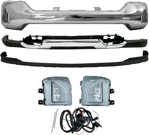 Chrome Steel Front Bumper Face Bar Kit with Lower Valance & Fog Lights Compatible with Chevrolet 2016 2017 2018 Silverado 1500 (W/Hole Chrome+Black+Bracket) in Saudi Arabia
