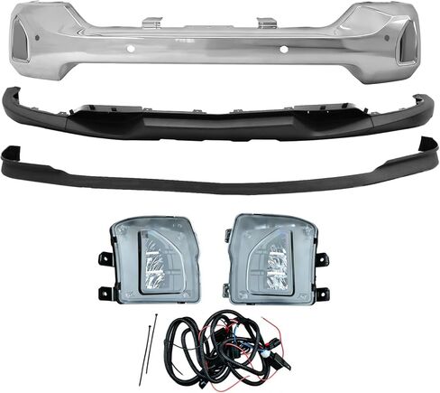 Chrome Steel Front Bumper Face Bar Kit with Lower Valance & Fog Lights Compatible with Chevrolet 2016 2017 2018 Silverado 1500 (W/Hole Chrome+Black+Bracket) in Saudi Arabia