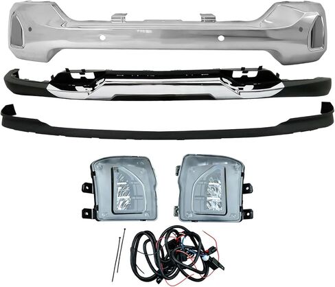 Chrome Steel Front Bumper Face Bar Kit with Lower Valance & Fog Lights Compatible with Chevrolet 2016 2017 2018 Silverado 1500 (W/Hole Chrome+Black+Bracket) in Saudi Arabia