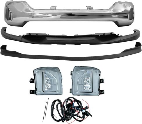 Chrome Steel Front Bumper Face Bar Kit with Lower Valance & Fog Lights Compatible with Chevrolet 2016 2017 2018 Silverado 1500 (W/Hole Chrome+Black+Bracket) in Saudi Arabia