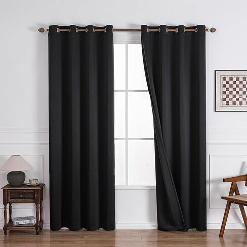 Black Blackout Curtains, Thermal Insulated Window Curtain Panels, Noise Reducing, Room Darkening, 42 x 90 Inch, Set of 2 in Kuwait
