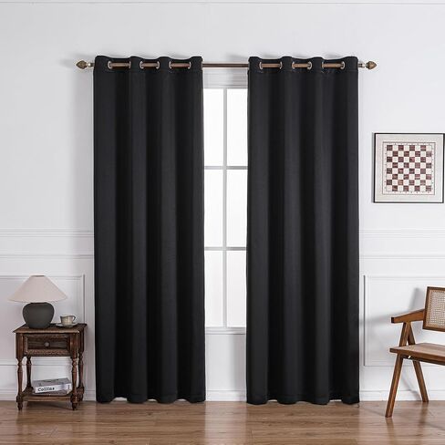 Black Blackout Curtains, Thermal Insulated Window Curtain Panels, Noise Reducing, Room Darkening, 42 x 90 Inch, Set of 2 in Kuwait
