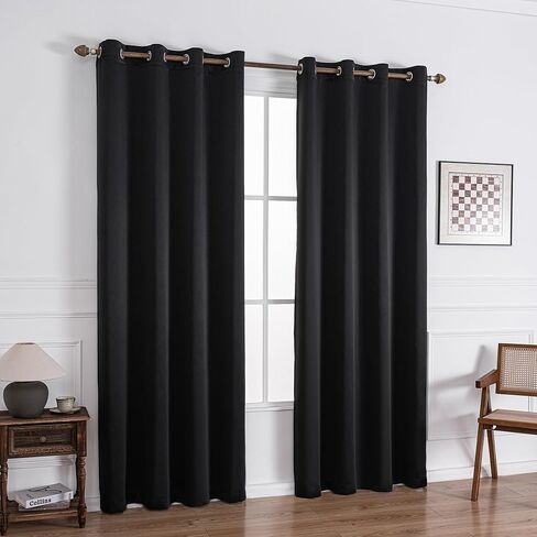 Black Blackout Curtains, Thermal Insulated Window Curtain Panels, Noise Reducing, Room Darkening, 42 x 90 Inch, Set of 2 in Kuwait