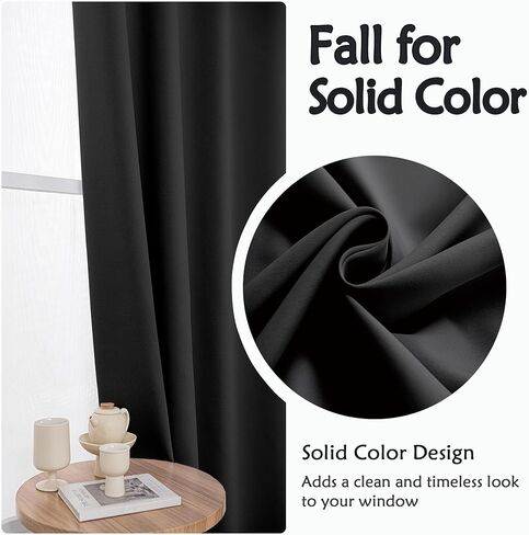 Black Blackout Curtains, Thermal Insulated Window Curtain Panels, Noise Reducing, Room Darkening, 42 x 90 Inch, Set of 2 in Kuwait