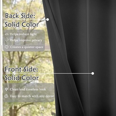 Black Blackout Curtains, Thermal Insulated Window Curtain Panels, Noise Reducing, Room Darkening, 42 x 90 Inch, Set of 2 in Kuwait