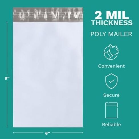6" X 9" Poly Mailers, 1000 Count White Polymailer Shipping Envelopes for Clothes 2 Mil Unpadded Waterproof Opaque Self-Seal Poly Bags with Tear/Puncture Proof Adhesive Strip in Kuwait