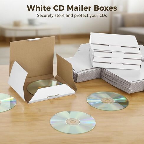 100 Pcs White CD Mailer Boxes, 5.8 x 5.3 x 0.6 in Corrugated Mailing Box, Shockproof CD Shipping Box for Moving, Shipping, Storage, or Small Business Packaging in Kuwait