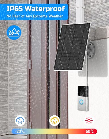 Solar Panel for Ring Doorbell, IP65 Waterproof Ring Doorbell Solar Panel, Compatible with Ring Video Doorbell 3/3+/4, Battery Video Doorbell Plus, 13.1FT Charging Cable in Kuwait