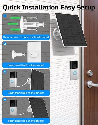 Solar Panel for Ring Doorbell, IP65 Waterproof Ring Doorbell Solar Panel, Compatible with Ring Video Doorbell 3/3+/4, Battery Video Doorbell Plus, 13.1FT Charging Cable in Kuwait