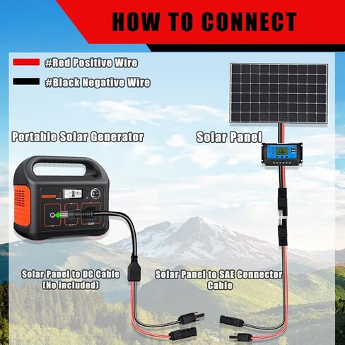 COMeap Solar Panel Connector for Zamp, 10AWG, Compatible with Solar Panel to SAE Adapter Cable with SAE Polarity Reverse Adapter for RV, Caravan Battery Charger, 2ft(62cm) in Saudi Arabia