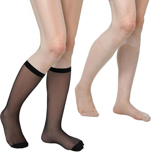 Bremorou 4 Pairs Knee High Socks Knee High Stockings Nylon Stockings Everyday Reinforced Toe Women's Sheer Lady's Sheer For Women All Season Gift Athletic Design in Saudi Arabia