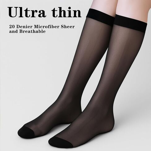Bremorou 4 Pairs Knee High Socks Knee High Stockings Nylon Stockings Everyday Reinforced Toe Women's Sheer Lady's Sheer For Women All Season Gift Athletic Design in Saudi Arabia