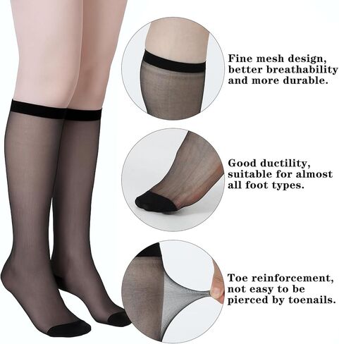 Bremorou 4 Pairs Knee High Socks Knee High Stockings Nylon Stockings Everyday Reinforced Toe Women's Sheer Lady's Sheer For Women All Season Gift Athletic Design in Saudi Arabia