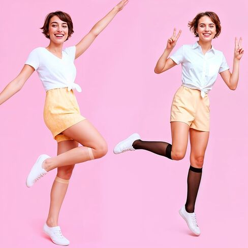 Bremorou 4 Pairs Knee High Socks Knee High Stockings Nylon Stockings Everyday Reinforced Toe Women's Sheer Lady's Sheer For Women All Season Gift Athletic Design in Saudi Arabia