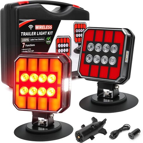 أضواء مقطورة لاسلكية، مجموعة إضاءة خلفية بلوتوث مغناطيسية للسحب، مصابيح سحب عن بعد LED قابلة لإعادة الشحن مع فرامل، دوران، أضواء تشغيل، IP67 مقاومة للماء للشاحنات RV Boat Camper Caravan in Kuwait