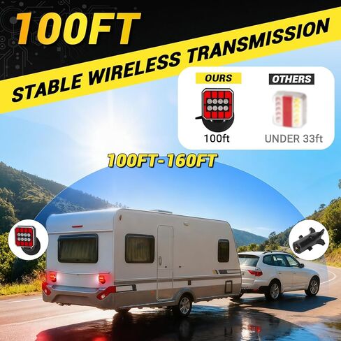 أضواء مقطورة لاسلكية، مجموعة إضاءة خلفية بلوتوث مغناطيسية للسحب، مصابيح سحب عن بعد LED قابلة لإعادة الشحن مع فرامل، دوران، أضواء تشغيل، IP67 مقاومة للماء للشاحنات RV Boat Camper Caravan in Kuwait