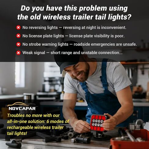 أضواء مقطورة لاسلكية، مجموعة إضاءة خلفية بلوتوث مغناطيسية للسحب، مصابيح سحب عن بعد LED قابلة لإعادة الشحن مع فرامل، دوران، أضواء تشغيل، IP67 مقاومة للماء للشاحنات RV Boat Camper Caravan in Kuwait