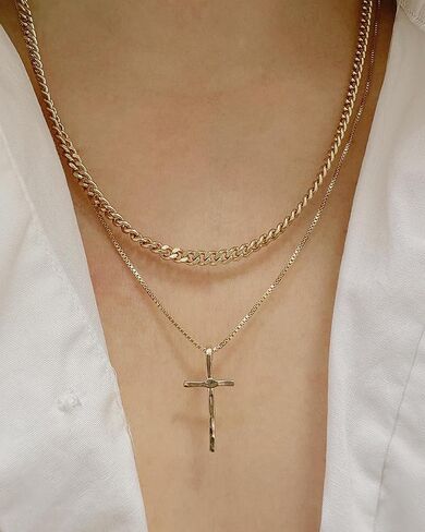 James Michelle Skinny Cross Necklace for Women – Waterproof, Non-Tarnish, Hypoallergenic, Silver & Gold PVD Coated – Perfect for Beach, Weddings, Holiday Gifts – 20" in Saudi Arabia